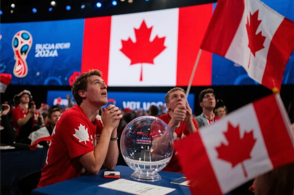 加拿大球迷在世界杯氛围中关注抽签结果